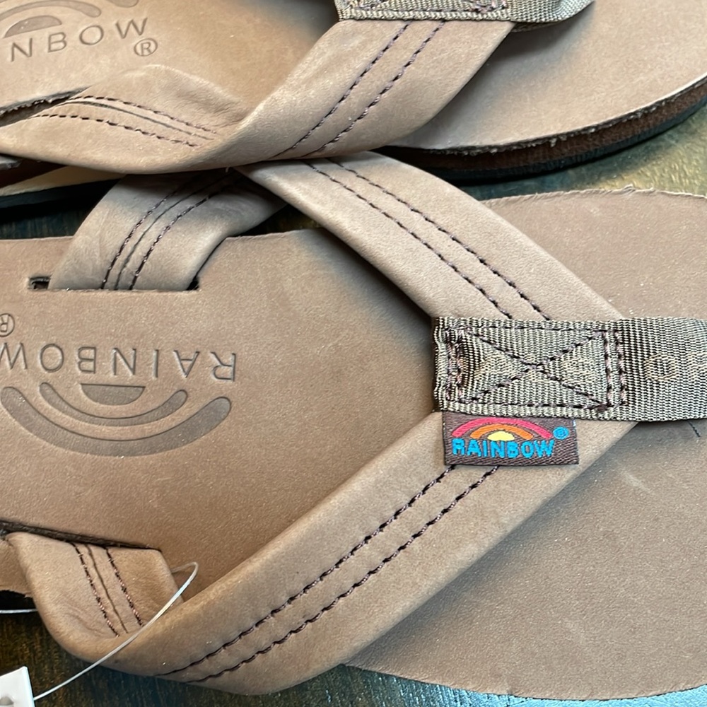 Rainbow wide strap leather flip flops -color is expresso - Picture 6 of 7
